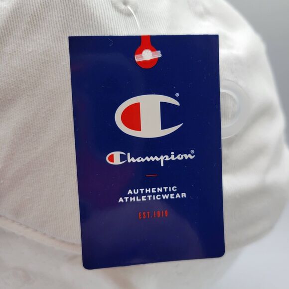 Champion Adjustable Dad Hat Mens Womens White Embroidered Script Logo - Picture 5 of 12